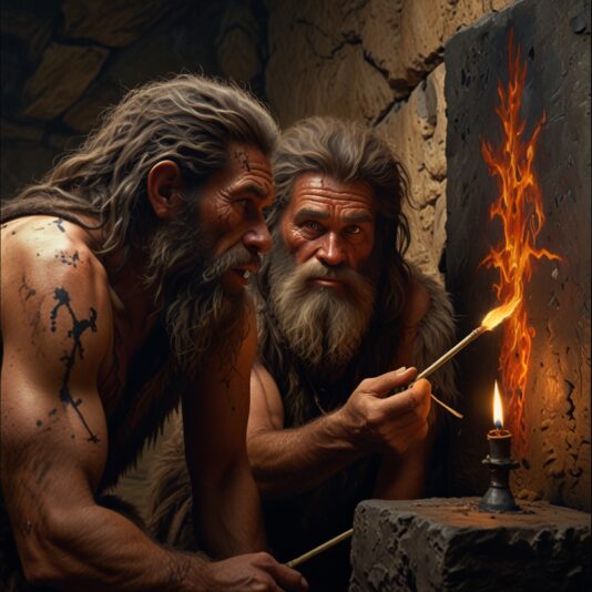 Leonardo_Lightning_A_close_up_on_the_faces_of_two_primitive_ca_1